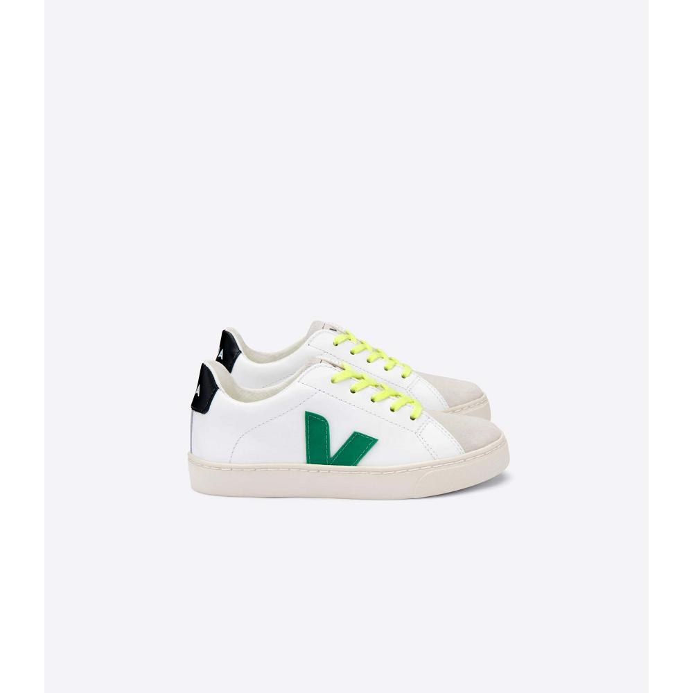 Kids\' Veja ESPLAR LEATHER Sneakers White/Green/Black | ZA 820NWY